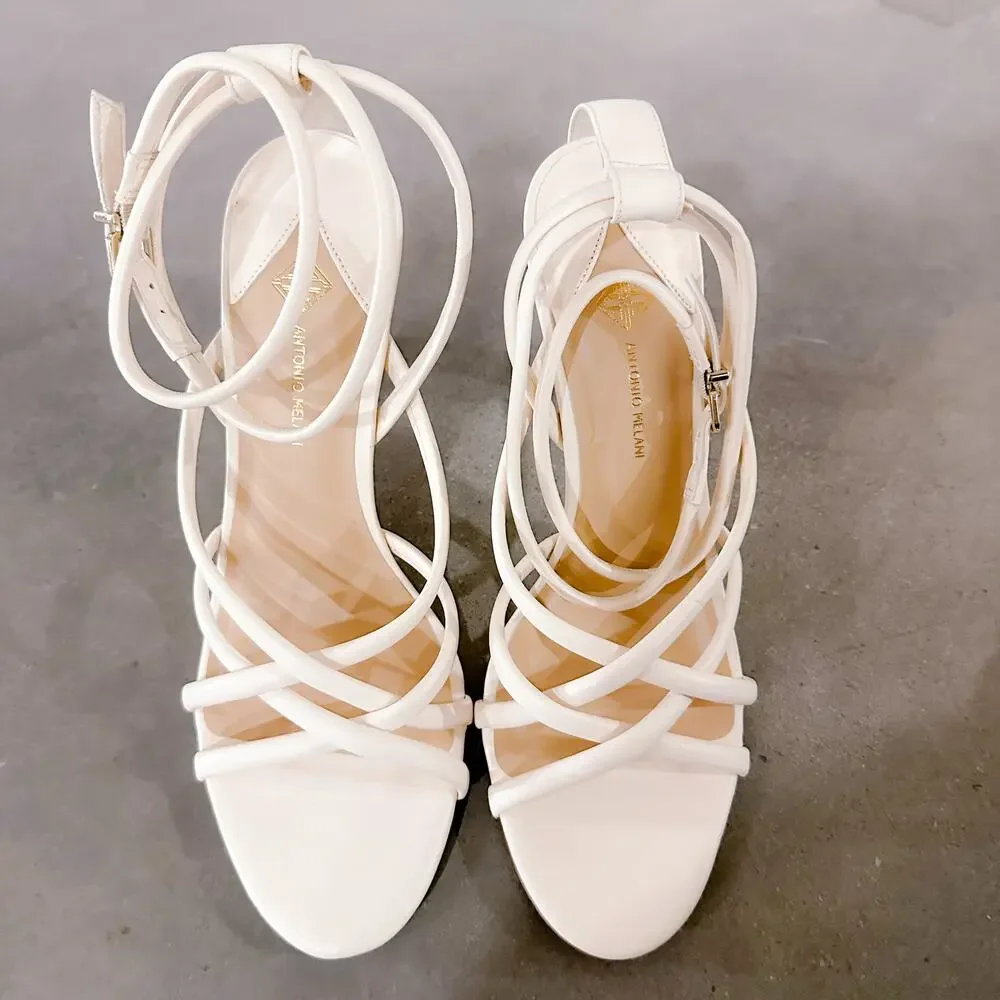 Antonio Melani Gisella Strappy Leather Ankle Strap Dress Sandals Cream Sz 10 NWT